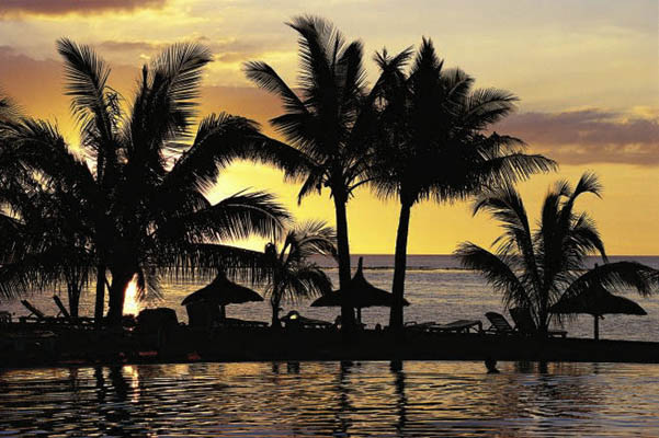 Strand bei Sonnenuntergang, Mauritius